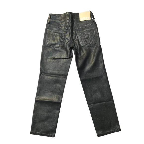 John Galliano Embossed G Midnight Blue Coated Cotton Sparkle Cropped Jeans Sz 25 - Picture 2 of 16